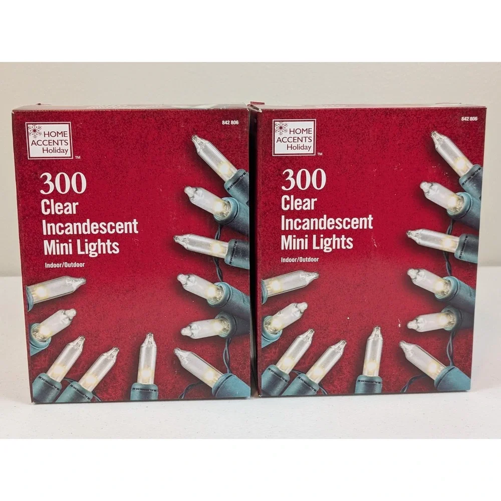 2 Pack Home Accents Holiday 300-Light Clear Incandescent 68ft Christmas Lights